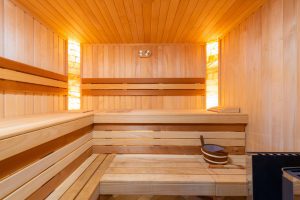 An empty wooden sauna.